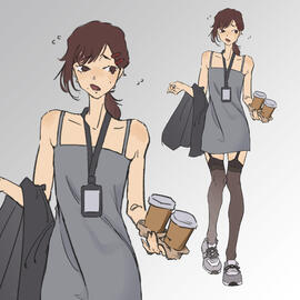 Full body, flat coloured sketch